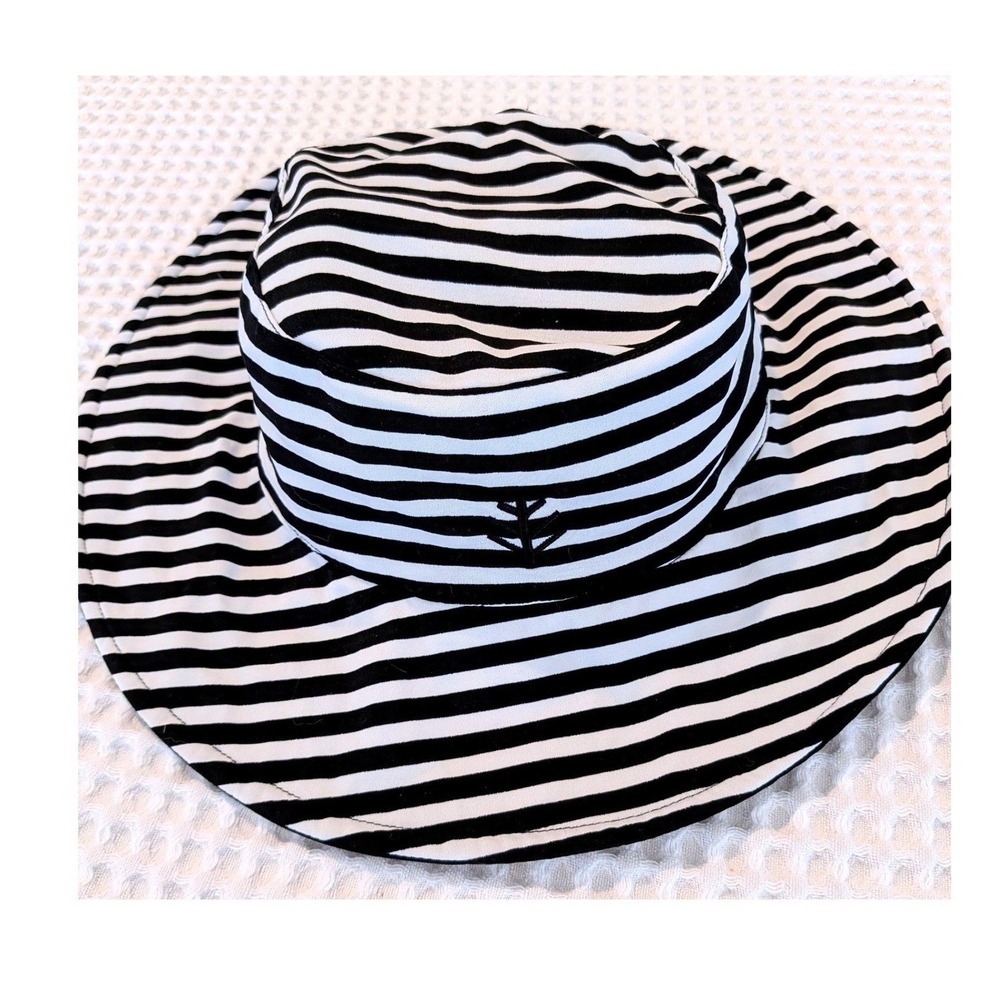 Coolibar Reversible Sun Hat Black White Stripe UPF 50+ Wide Brim Adjustable Hat